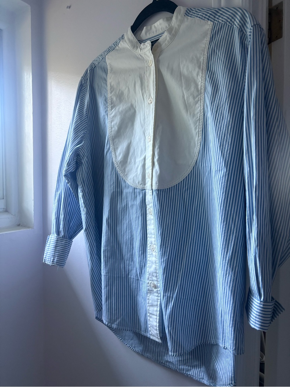 GAP Light Blue and White Striped Bib-Front Dress Shirt